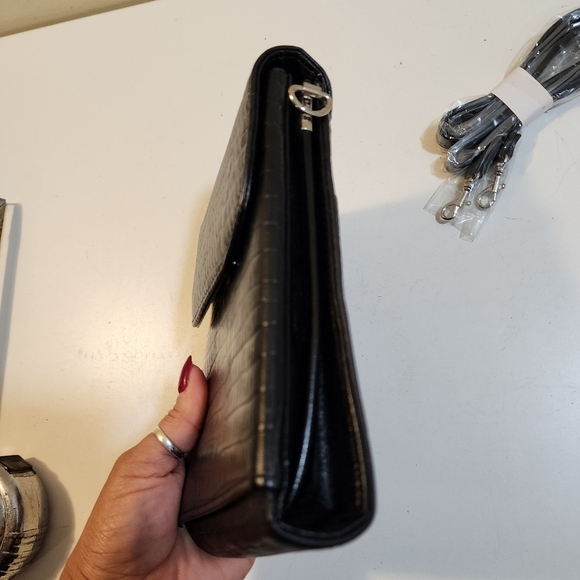 Londgoon Leather Black Crocodile Pattern Crossbody Cards Holder  Bag - Picture 11 of 13